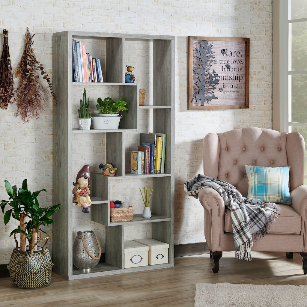 DH BASIC Modern Grey 71-inch 8-Open Shelf Display Bookcase by Denhour