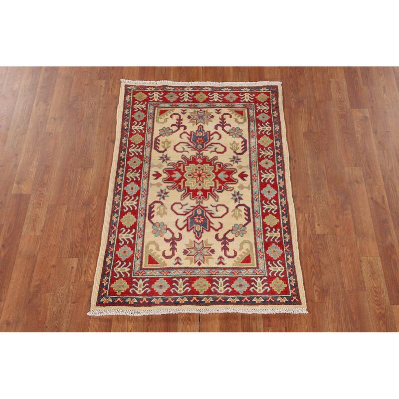 Kazak Accent Rug Hand-Knotted Oriental Beige / Ivory Wool Carpet - 2'9" x 3'10"