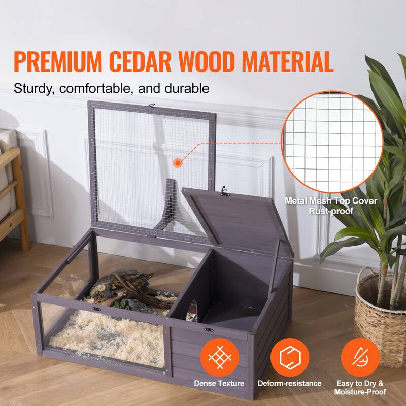 Wooden Tortoise House Habitat - 2-Room Indoor & Outdoor Shelter, 38x24x13in