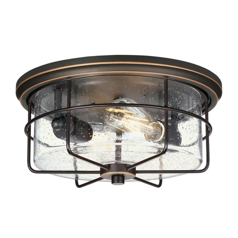 Westinghouse Lighting Rosella 12-3/4 Inch, Two Light Outdoor Flush Mount Ceiling Fixture, Clear Seeded Glass - 2-Light