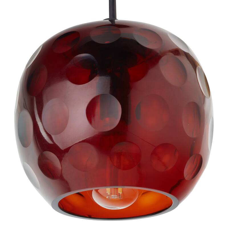 Quinn River of Goods Black Metal and Hand Blown Glass 6-Inch Pendant Light with Adjustable Hanging Cord - 6" x 6" x 60"
