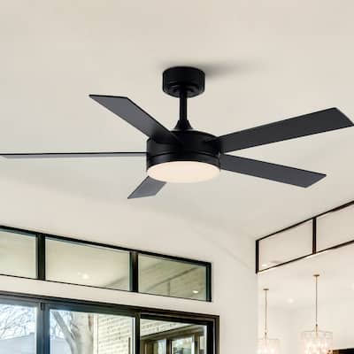 48" Modern Black Dimmable Integrated LED Smart Ceiling Fan with Light and App Control