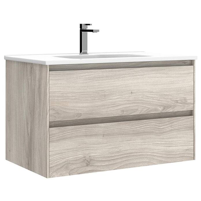 WS Bath Collections Perla C80 Perla 32" Wall Mounted Single Basin - Grey Pine - Steel Finish