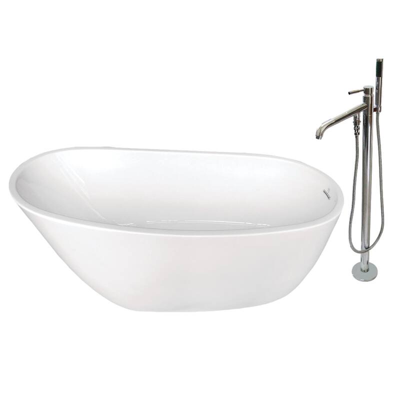 Kingston Brass Aqua Eden 59" Free Standing Acrylic Soaking Tub with - White / Polished Chrome