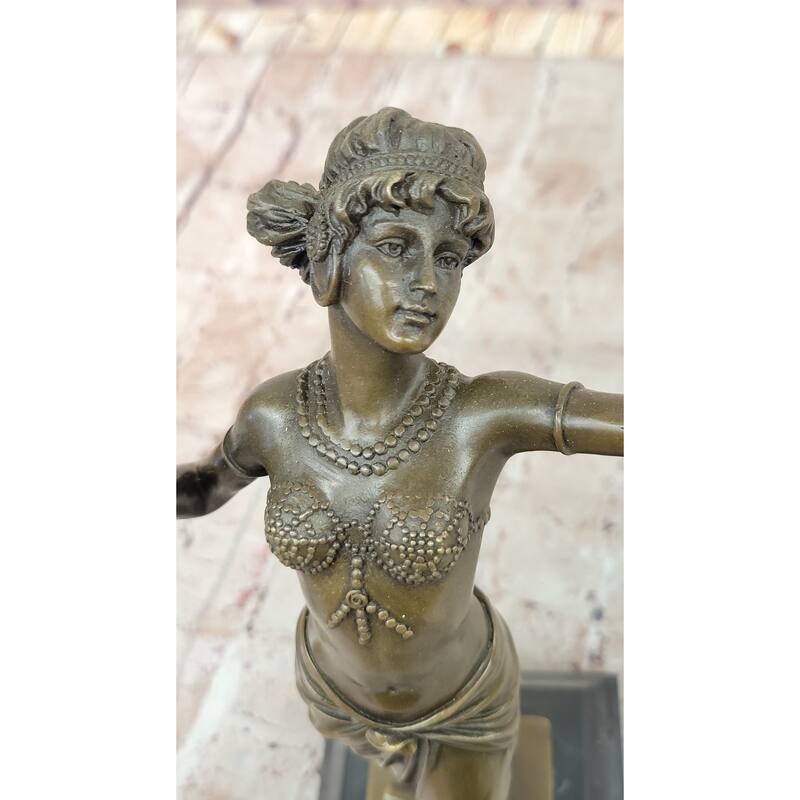 Art Deco Bronze Dancing Woman Sculpture On Marble Base Elegant Figurine