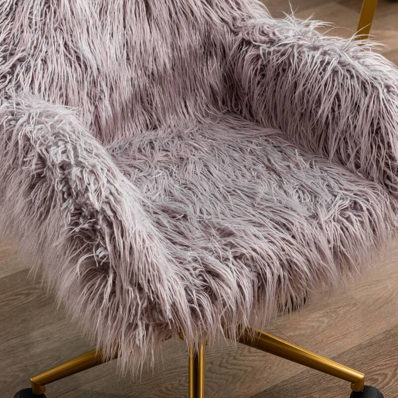 Fluffy Faux Fur Office Desk Chair - Modern Swivel Armchair, Soft & Comfy, Elegant Vanity Chair for Makeup, Gift for Girls