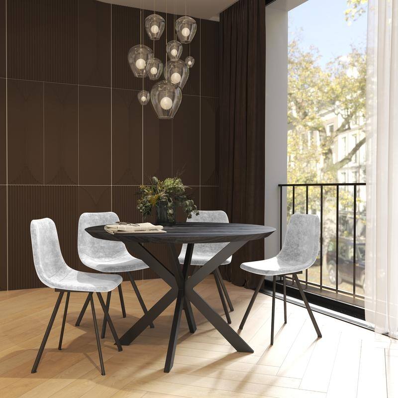 Markley Dining Chair with Leather Seat in Black Steel Legs, Scratch-Resistant, Ergonomic & Comfortable Modern Kitchen Chair