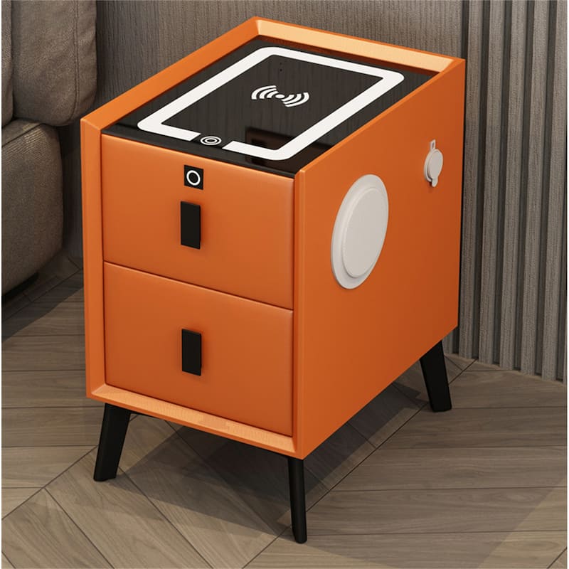 Modern Nightstand Smart with 2 Drawers and Charging Station - Orange