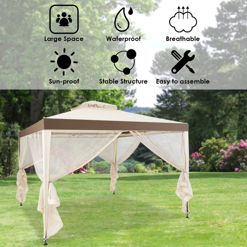 10’x 10’ 2-tier Canopy Gazebo Tent Outdoor Netting Picnic Party Sun - See Details