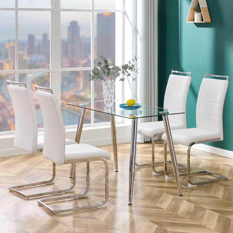 4PCS Dining Chairs, PU Faux Leather High Back Upholstered Side Chair - Set of 4 - White