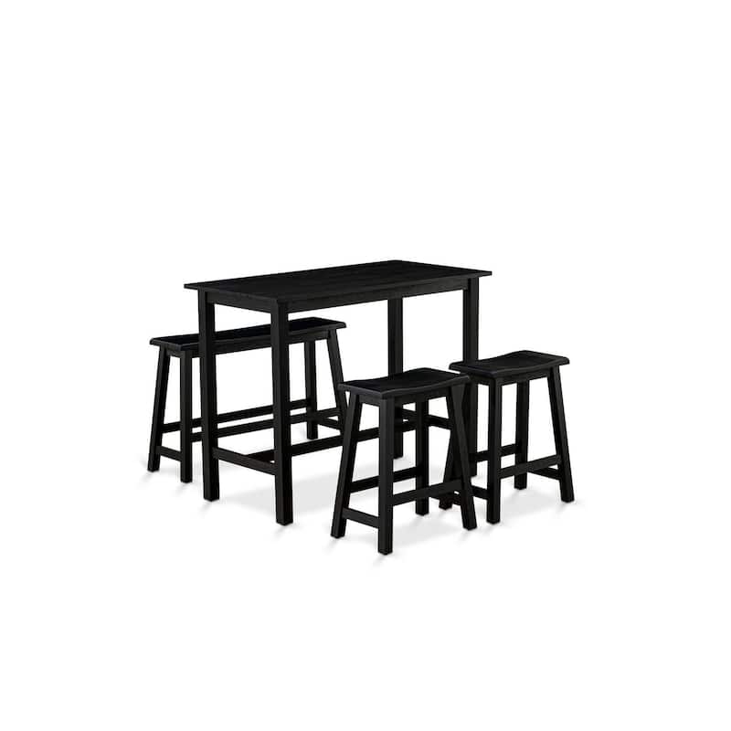 Rectangular Dining Table Set - Table, Stools & Bench - 24x47 Inch - Black Finish