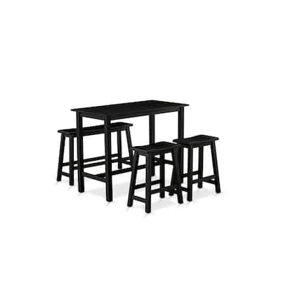 Rectangular Dining Table Set - Table, Stools & Bench - 24x47 Inch - Black Finish