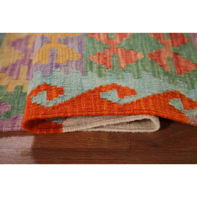 Southwestern Kilim Oriental Rug Hand-Woven Multi-Color Wool Carpet - 3'5"x 5'5"