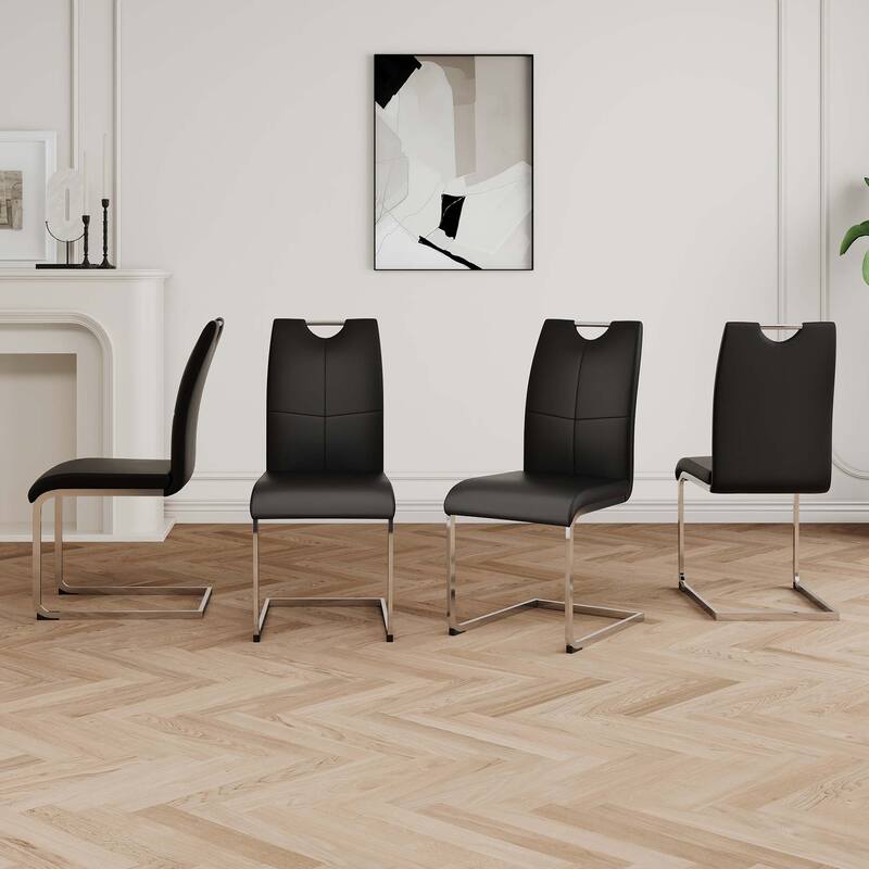 PU Dining Chair Living Room Chair with Silver Leg(Set of 4)