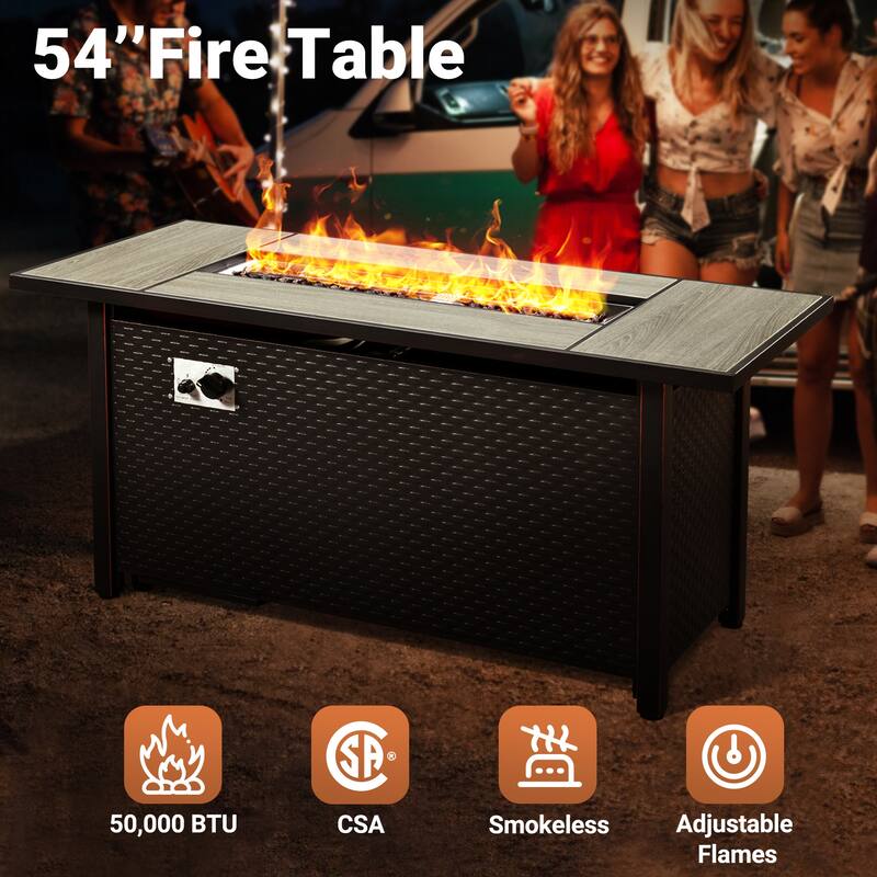 OVIOS 9-Piece T shaped Seat 54" Fire Table Swivel Chair Patio Conversation Set