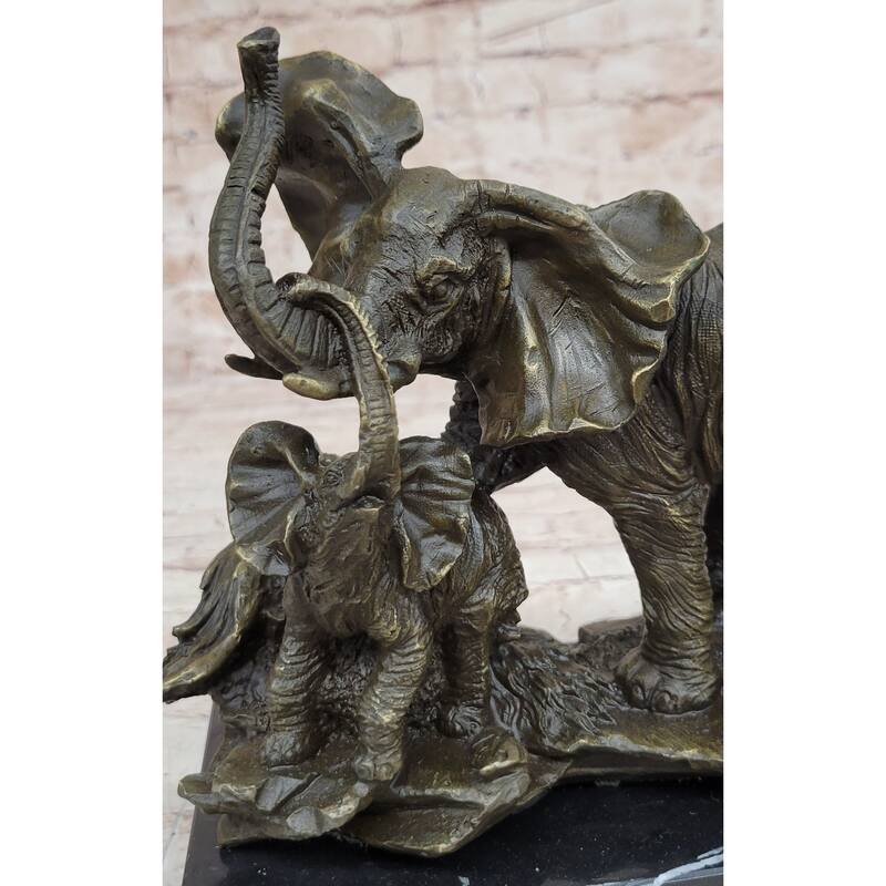 Mother Imitative Elephant Calf Bronze Statue Sculpture Figure On Marble Base Barye