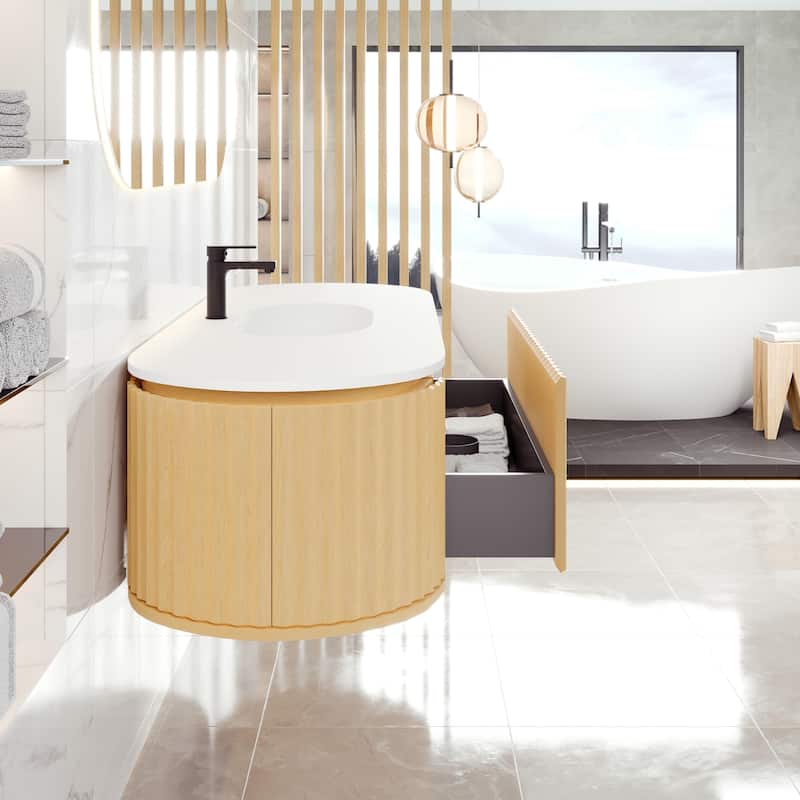 Haven 64"W Oak DS Wallmount Bath Vanity with Integrated Sinks
