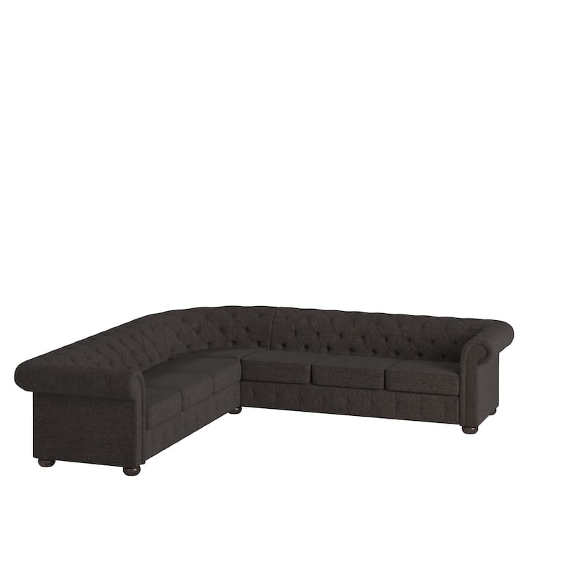 Knightsbridge Chesterfield L-shaped Sectional by iNSPIRE Q Artisan - Dark Grey Linen