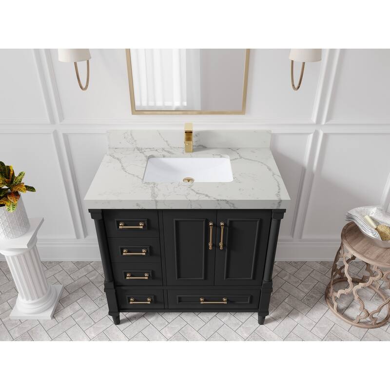 Willow Collections 36 in. W x 22 in. D Aberdeen Center Right Offset Sink Bathroom Vanity with Countertop - 2”Venatino - Black