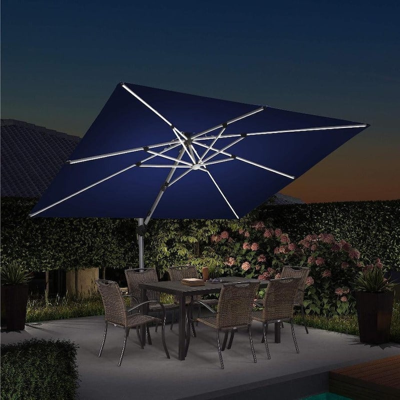 PURPLE LEAF 9 x 12 ft Double Top LED Rectangle Patio Cantilever Umbrella - Navy Blue