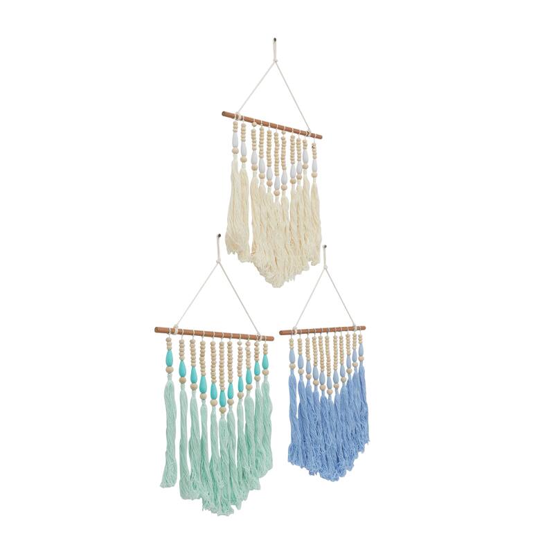 CosmoLiving by Cosmopolitan Multi Colored Cotton Fabric Handmade Beaded Macrame Home Wall Decor with Fringe Tassels (Set of 3)