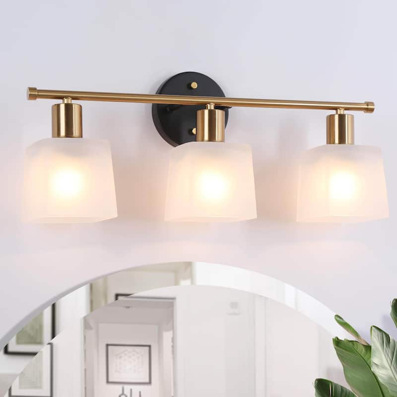 Modern Glam 3-light Bathroom Vanity Light Linear Dimmable Wall Sconces with Frosted Glass Shade