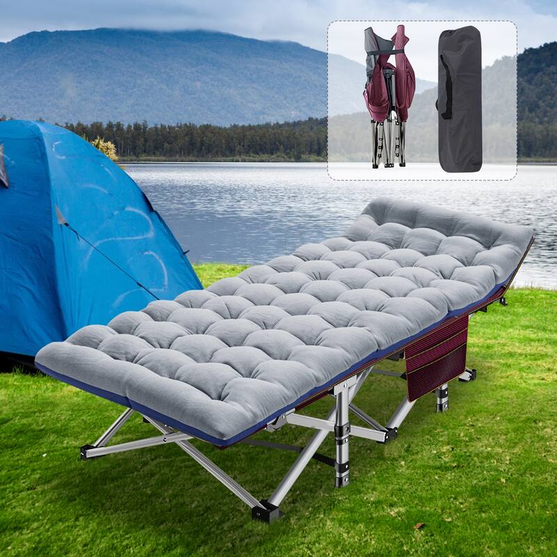 DoCred Folding Bed, Heavy Duty Outdoor Camping Cot with Carry Bag - Grey-1