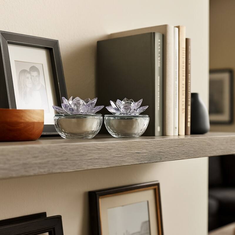 Glass Decorative Boxes Lotus Lids Textured Modern Style (Set of 2)