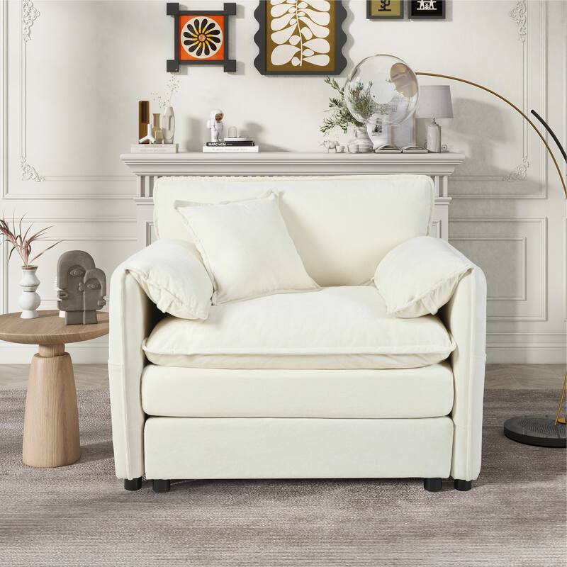 GDFStudio - Chenille Upholstered 41.73" Sectional Sofa Chair with 1 Toss Pillow - Beige