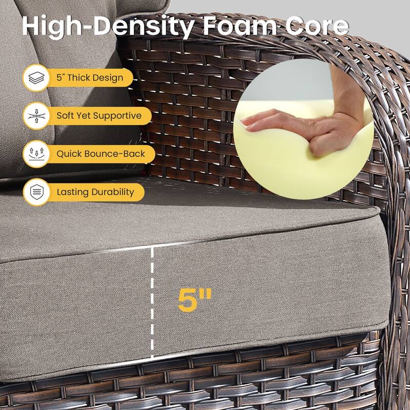 Gymojoy Wide T-Shaped High Back Swivel Glider Chairs Set with 5-inch Cusion for Patio & Balcony