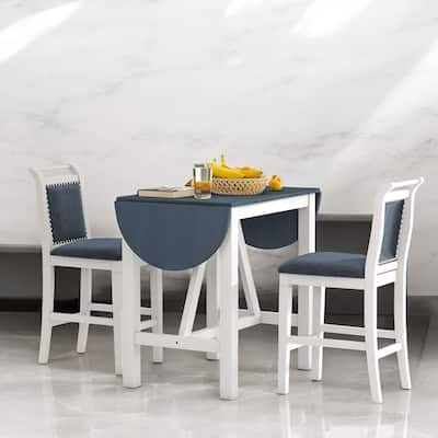 3-Piece Wood Counter Height Drop Leaf Dining Table Set with 2 Upholstered Chairs for Small Spaces and Dining Room
