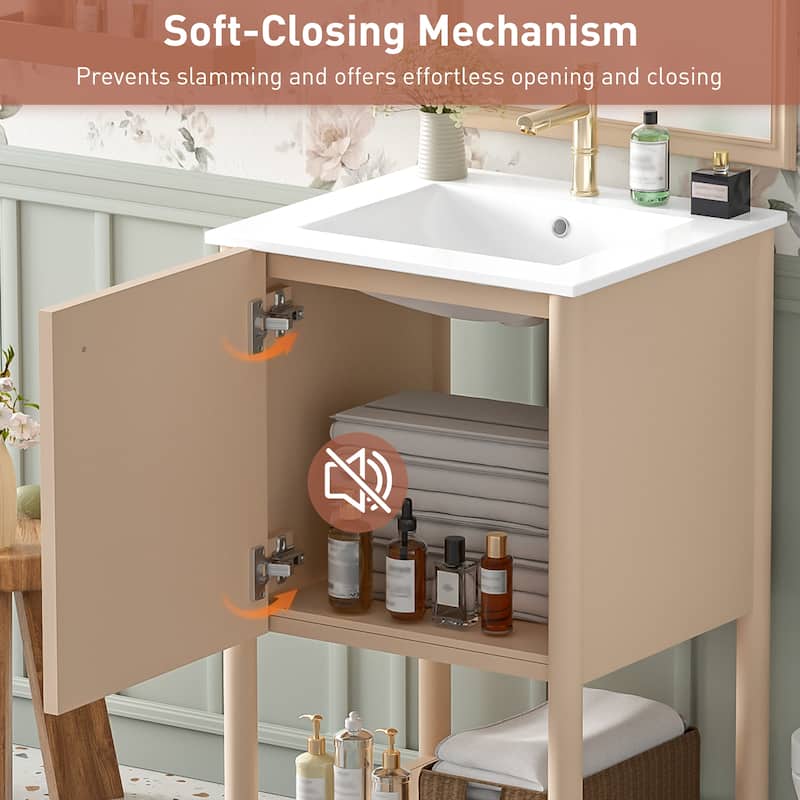 20" Small Bathroom Vanity with Sink, French Bathroom Storage Cabinet with Soft Closing Door & Open Shelf - 20 Inch