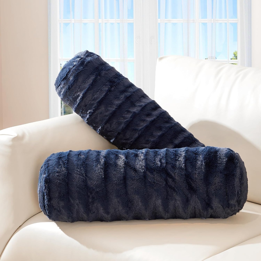 Navy faux fur pillow top