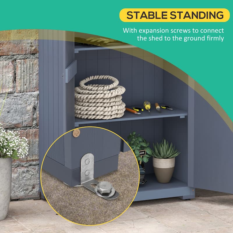 Outsunny Wooden Garden Shed, Outdoor Storage Cabinet with Waterproof Galvanized Metal Roof, Narrow Tool Shed