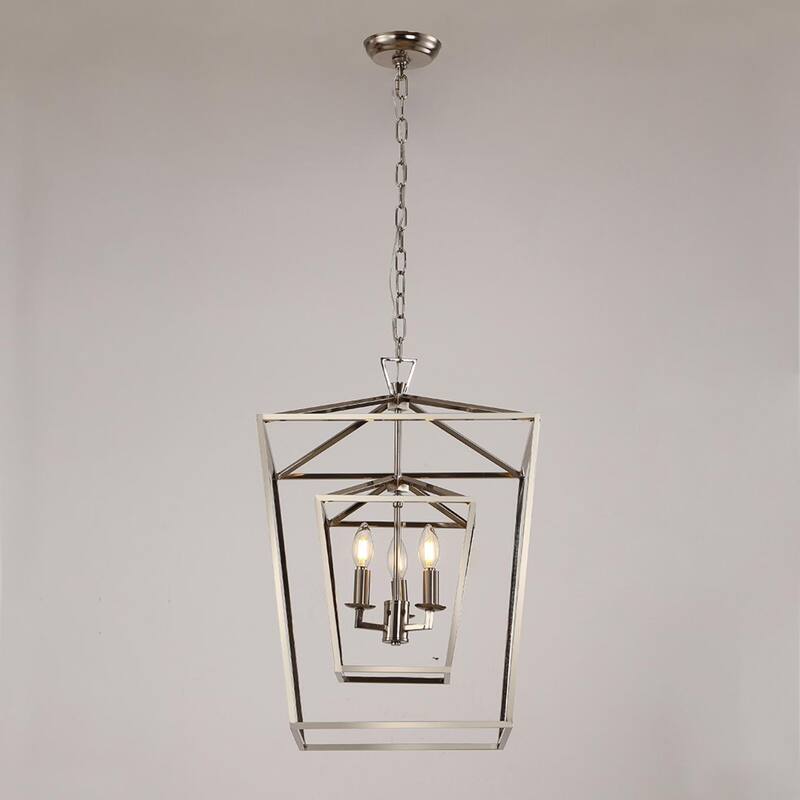Large Open Cage Silver Chrome Geometric Lantern New Age Big High Ceiling Chandelier