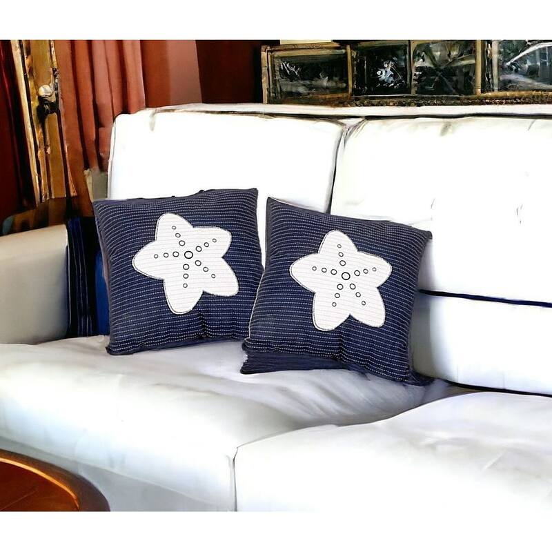 Set of Two Blue and White Starfish Throw Pillows