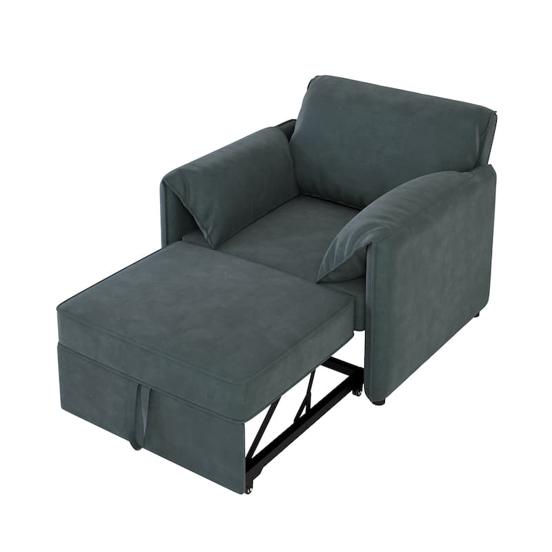 Linen Upholstered 3-in-1 Convertible Sleeper Chairs Bed with Thick Cushions Pull-out Sofa Bed and Pillow Top Arms Chaise Lounges