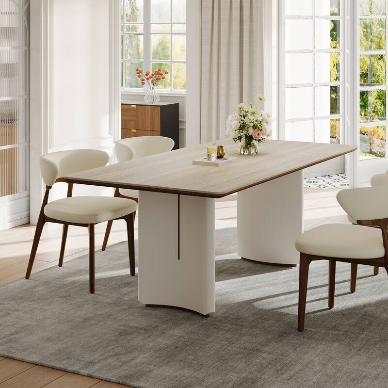 63" Modern Retangular Dining Table For 4-6,beige Sintered Stone Table Top, Cream Kitchen Table For Dining Room