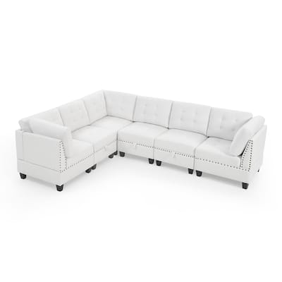 Chenille DIY Modular Couch w/ Hidden Storage & Movable Ottomans, Ivory