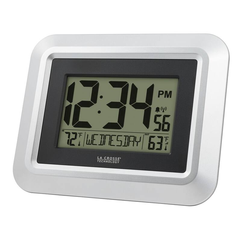 8.75" Silver and Black Digital Wall Clock with Temperature