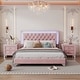 preview thumbnail 1 of 16, 3-Pieces Bedroom Sets,Queen Size Upholstered Platform Bed with LED Lights and Two Nightstands Pink