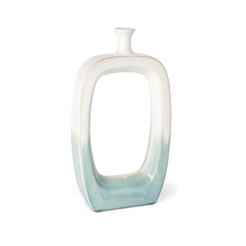 18" Aqua And White Ombre Ceramic Table Vase - 10