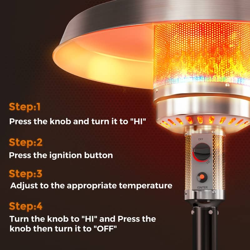 50,000 BTU Propane Gas Patio Heater with 28" Storage Tabletop for Outdoor Garden - N/A