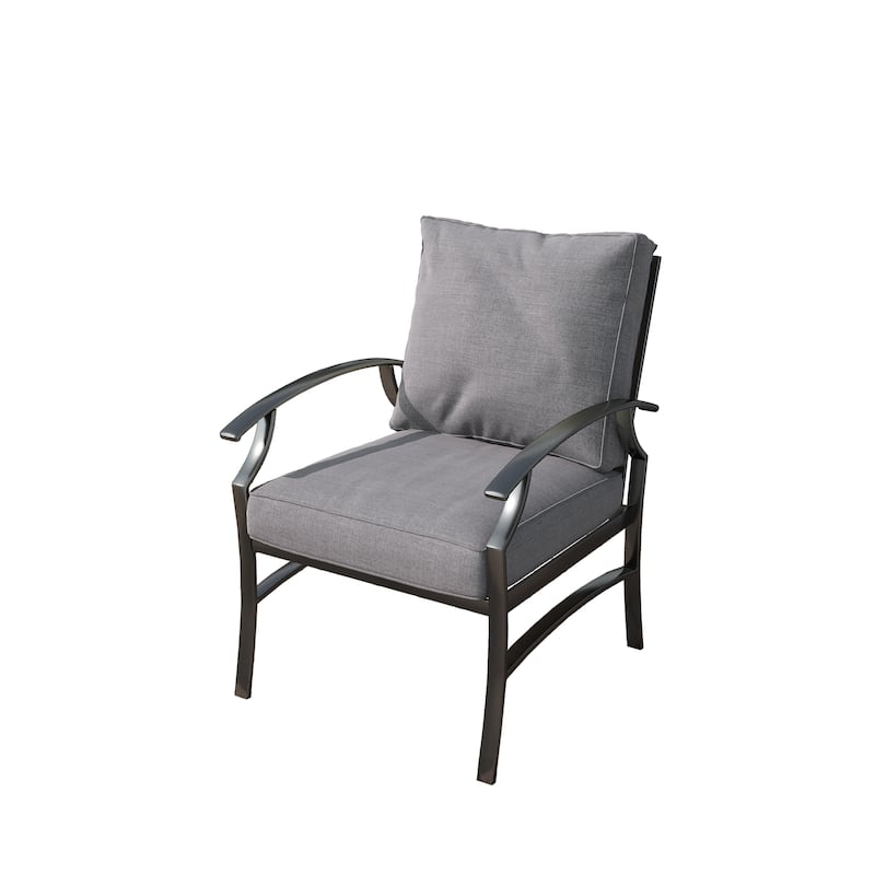 3 Piece Patio Metal Armchair/Side Table Seating Group with Cushions