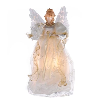 Kurt Adler Fiber-Optic Ivory and Gold Animated LED Angel Treetop - 14"
