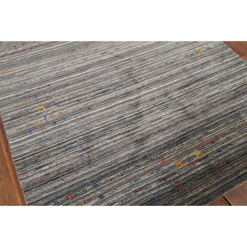 Striped Tribal Gabbeh Oriental Area Rug Hand-Knotted Wool Carpet - 5'1"x 8'0"