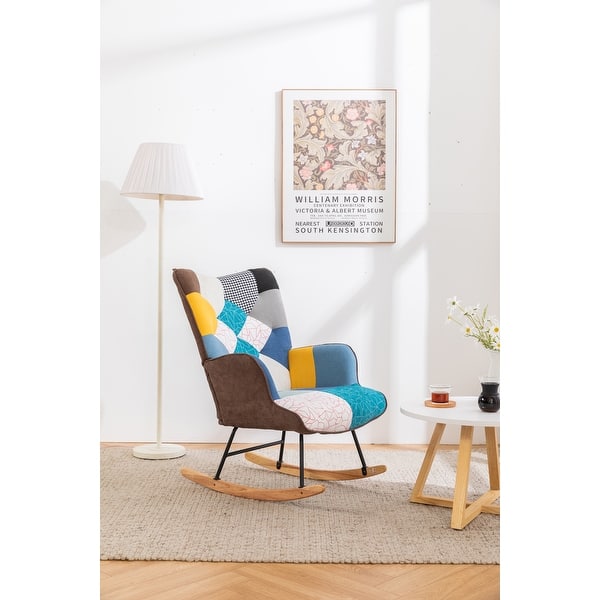 Linen Fabric Rocking Chair Ergonomic Chaise Lounges Wing Back Glider