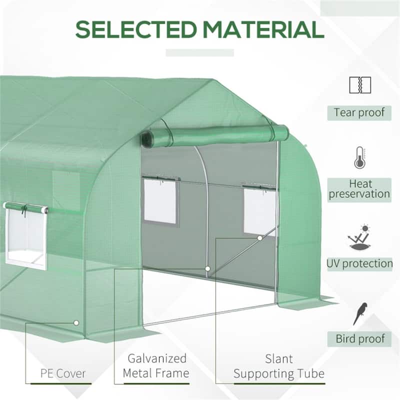 Green Galvanized Steel Frame PE Cover Greenhouse with Windows and Door