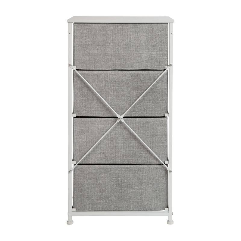 4 Drawer Vertical Storage Dresser with Wood Top & Fabric Pull Drawers