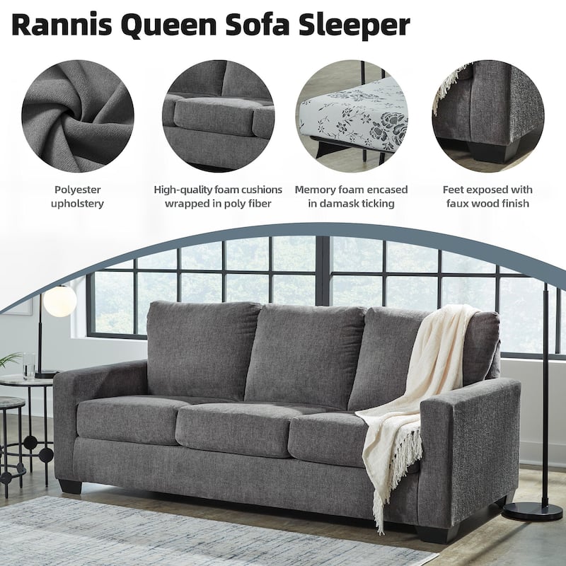 Signature Design by Ashley Rannis Pewter Queen Sofa Sleeper - 85"W x 40"D x 39"H